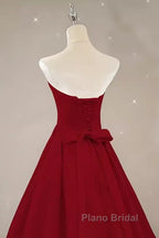 Simple A Line Strapless Long Red Formal Prom Dresses Evening Dresses