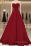 Simple A Line Strapless Long Red Formal Prom Dresses Evening Dresses
