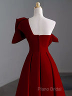 Simple A Line Strapless Red Floor Length Formal Prom Dresses