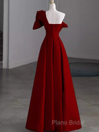 Simple A Line Strapless Red Floor Length Formal Prom Dresses