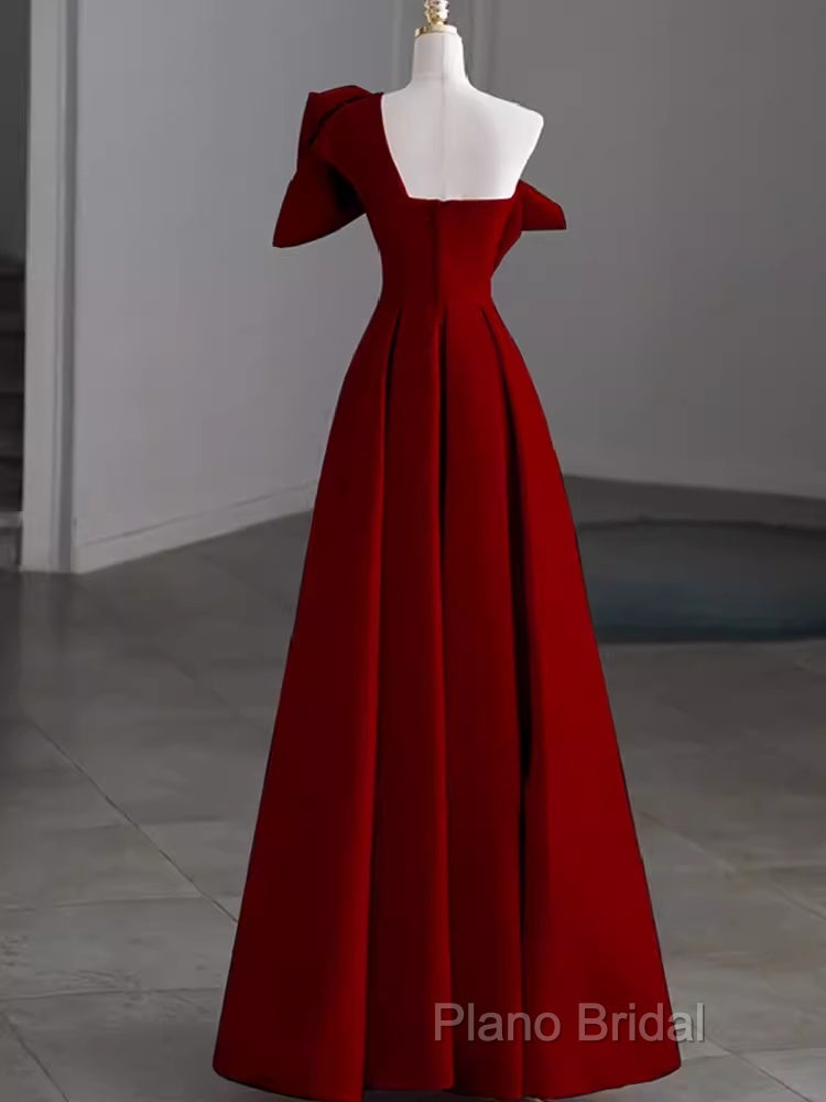 Simple A Line Strapless Red Floor Length Formal Prom Dresses