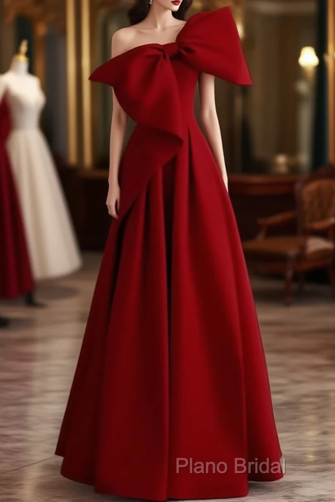 Simple A Line Strapless Red Floor Length Formal Prom Dresses Main image