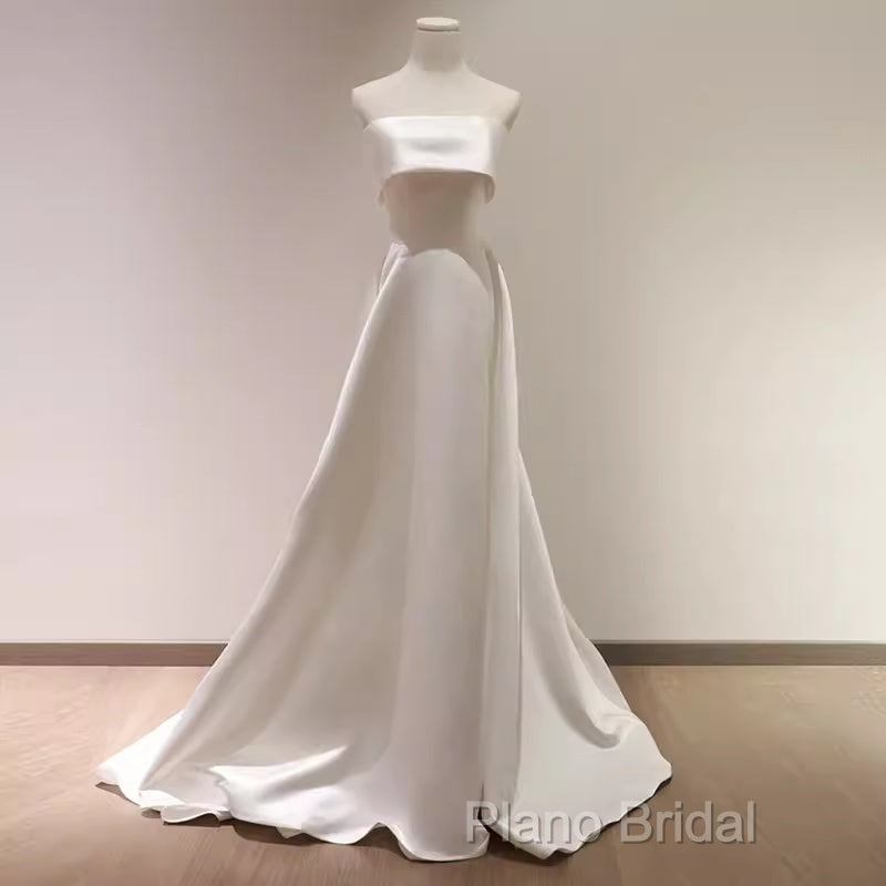 Simple A Line Strapless Satin Ivory Wedding Dresses