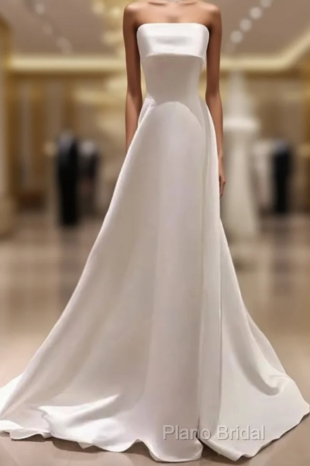 Simple A Line Strapless Satin Ivory Wedding Dresses Main image