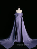 Simple A Line Strapless Sleeveless Satin Lilac Formal Prom Dresses Long Formal Prom Dresses