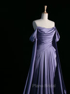 Simple A Line Strapless Sleeveless Satin Lilac Formal Prom Dresses Long Formal Prom Dresses