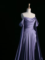 Simple A Line Strapless Sleeveless Satin Lilac Formal Prom Dresses Long Formal Prom Dresses