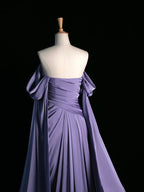 Simple A Line Strapless Sleeveless Satin Lilac Formal Prom Dresses Long Formal Prom Dresses