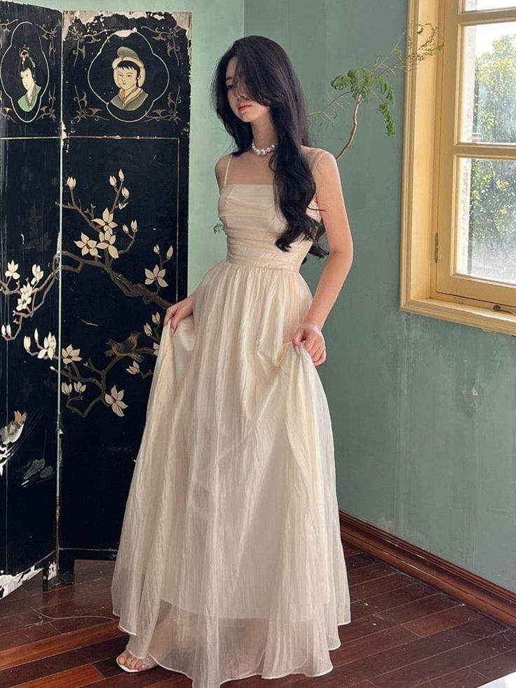 Simple A Line Straps Long Ivory Formal Prom Dresses Birthday Outfits Main image