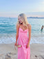 Simple A Line Straps Long Pink Formal Prom Dresses Party Dresses