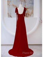 Simple A Line Straps Long Red Formal Prom Dresses Formal Dresses