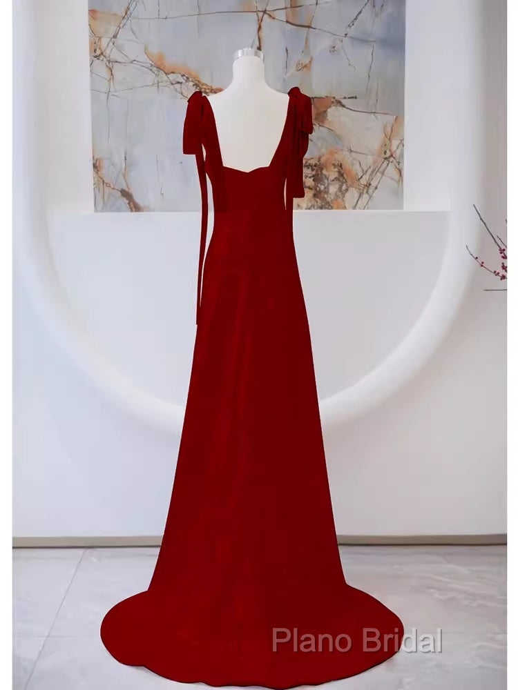 Simple A Line Straps Long Red Formal Prom Dresses Formal Dresses Secondary image