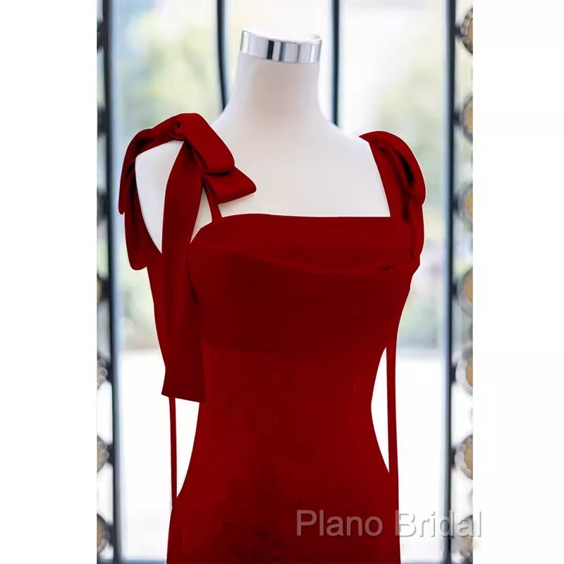 Simple A Line Straps Long Red Formal Prom Dresses Formal Dresses