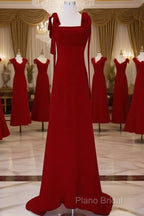 Simple A Line Straps Long Red Formal Prom Dresses Formal Dresses