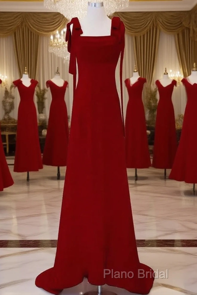 Simple A Line Straps Long Red Formal Prom Dresses Formal Dresses