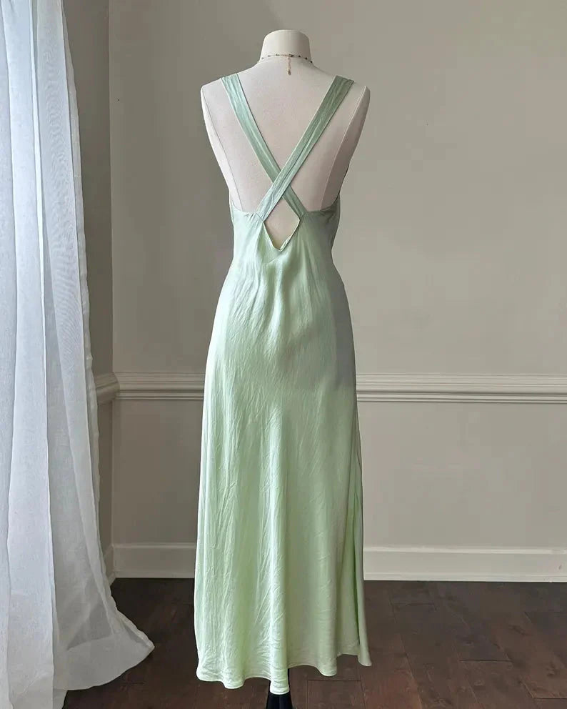 Simple A Line Straps Mint Green Long Formal Prom Dresses