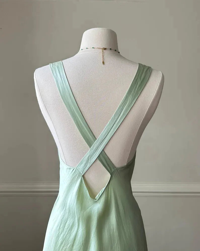 Simple A Line Straps Mint Green Long Formal Prom Dresses