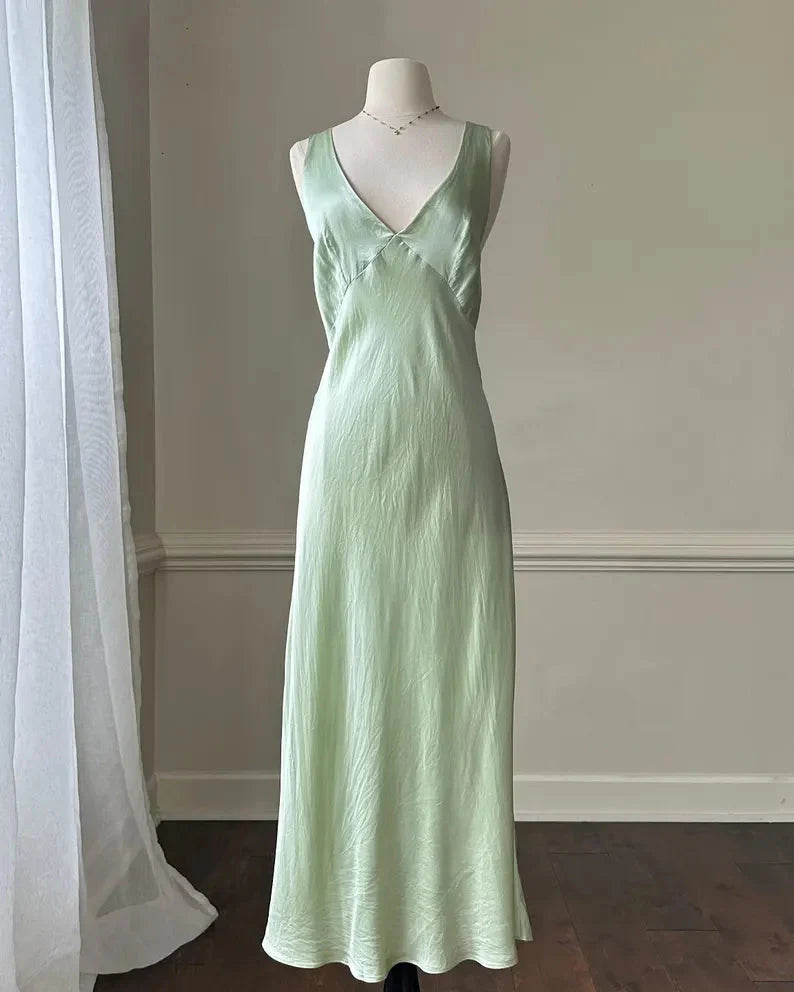 Simple A Line Straps Mint Green Long Formal Prom Dresses