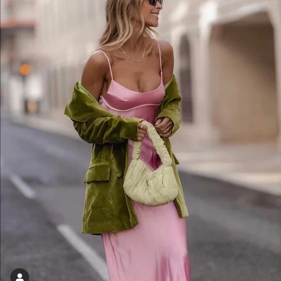 Simple A Line Straps Sleeveless Party Dresses Silk Satin Pink Formal Prom Dresses