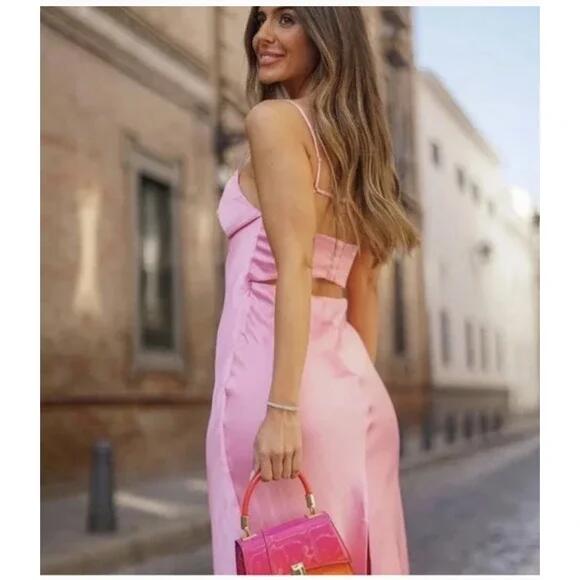 Simple A Line Straps Sleeveless Party Dresses Silk Satin Pink Formal Prom Dresses