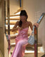 Simple A Line Straps Sleeveless Party Dresses Silk Satin Pink Formal Prom Dresses