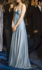 Simple A-Line Sweetheart Blue Satin Long Formal Prom Dresses Formal Evening Dresses