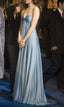 Simple A-Line Sweetheart Blue Satin Long Formal Prom Dresses Formal Evening Dresses