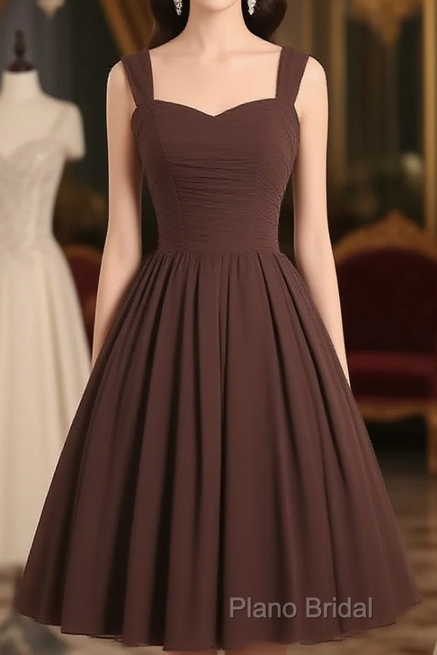 Simple A-Line Sweetheart Neck Chiffon Brown Short Formal Prom Dresses, Brown Homecoming Dresses Main image