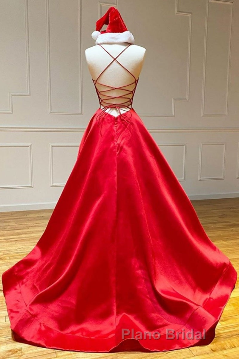 Simple A Line V Neck Backless Red Long Formal Prom Dress, Backless Red Fromal Dress, Red Evening Dress Secondary image