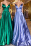 Simple A Line V Neck Emerald Green Blue Long Formal Prom Dresses, Simple Satin Long Formal Evening Dresses