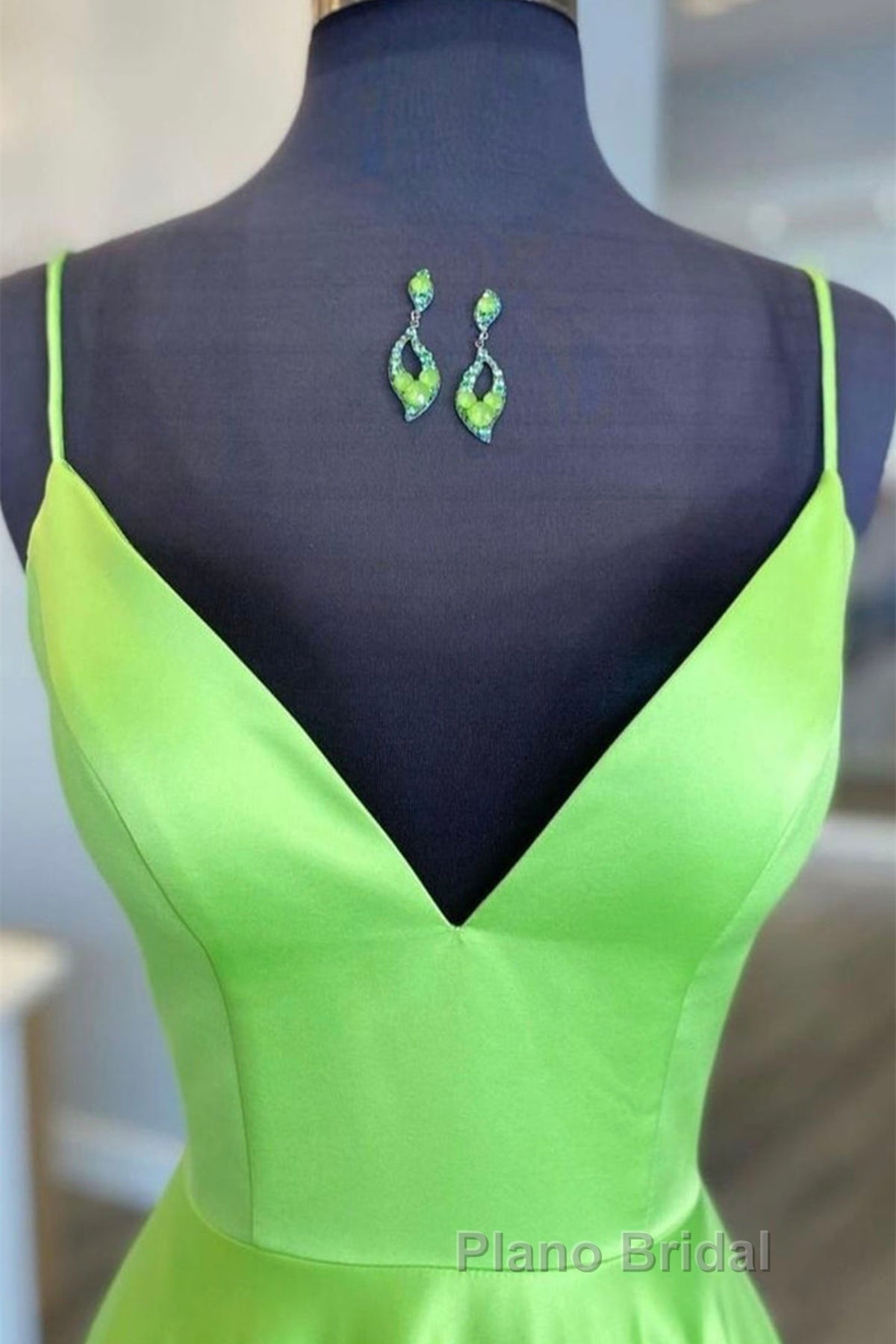 Simple A Line V Neck Green Satin Long Formal Prom Dress, V Neck Green Formal Graduation Evening Dress Secondary image