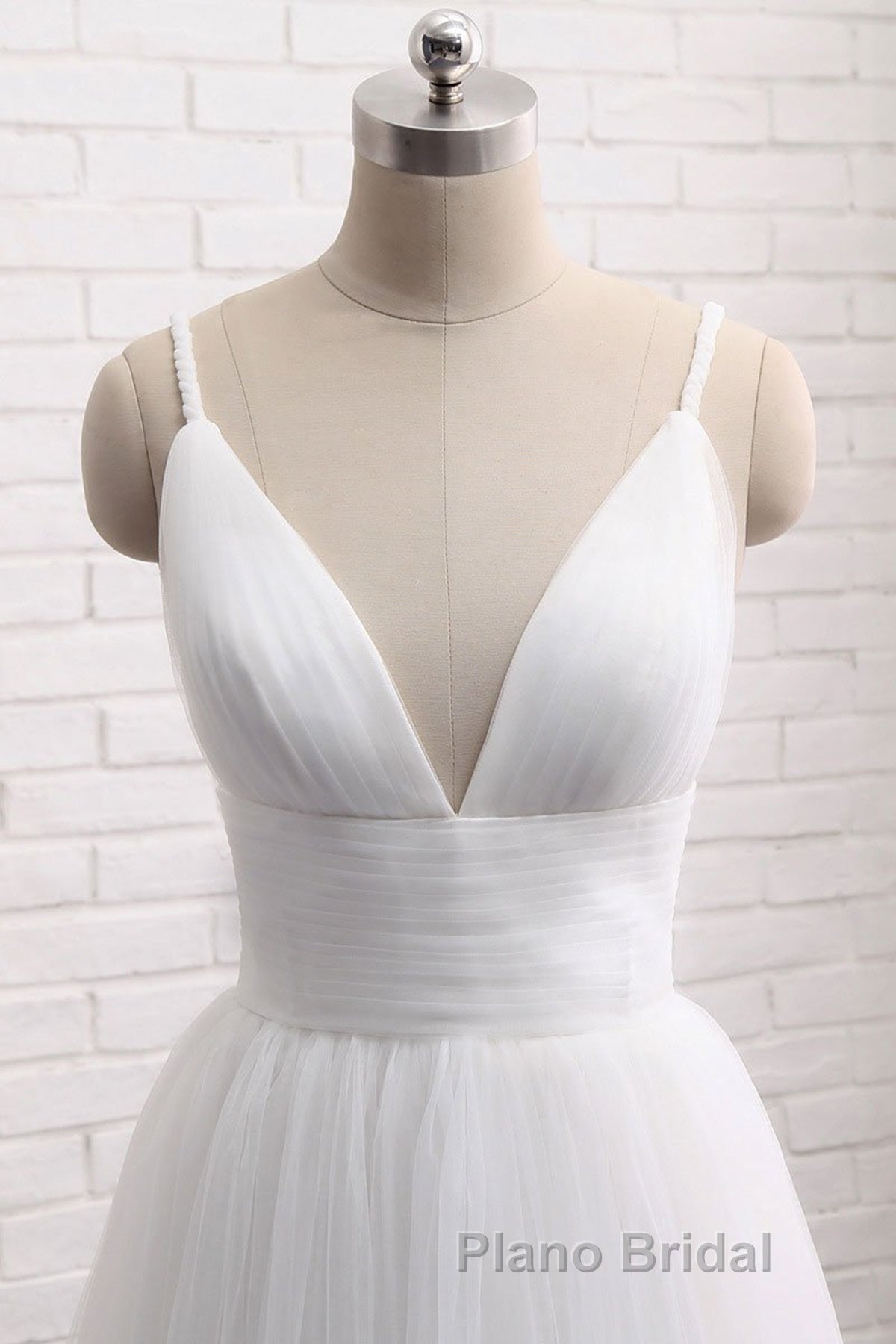 Simple A Line V Neck White Wedding Dresses, V Neck White Tulle Formal Prom Formal Dresses Secondary image