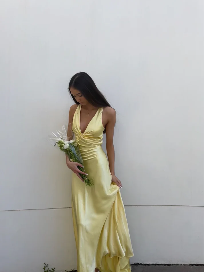 Simple A-Line V Neckline Grape Satin Long Formal Prom Dresses Formal Evening Dresses