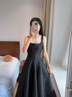 Simple And Elegant Pink A-Line Square Neck Halter Satin Formal Prom Dresses