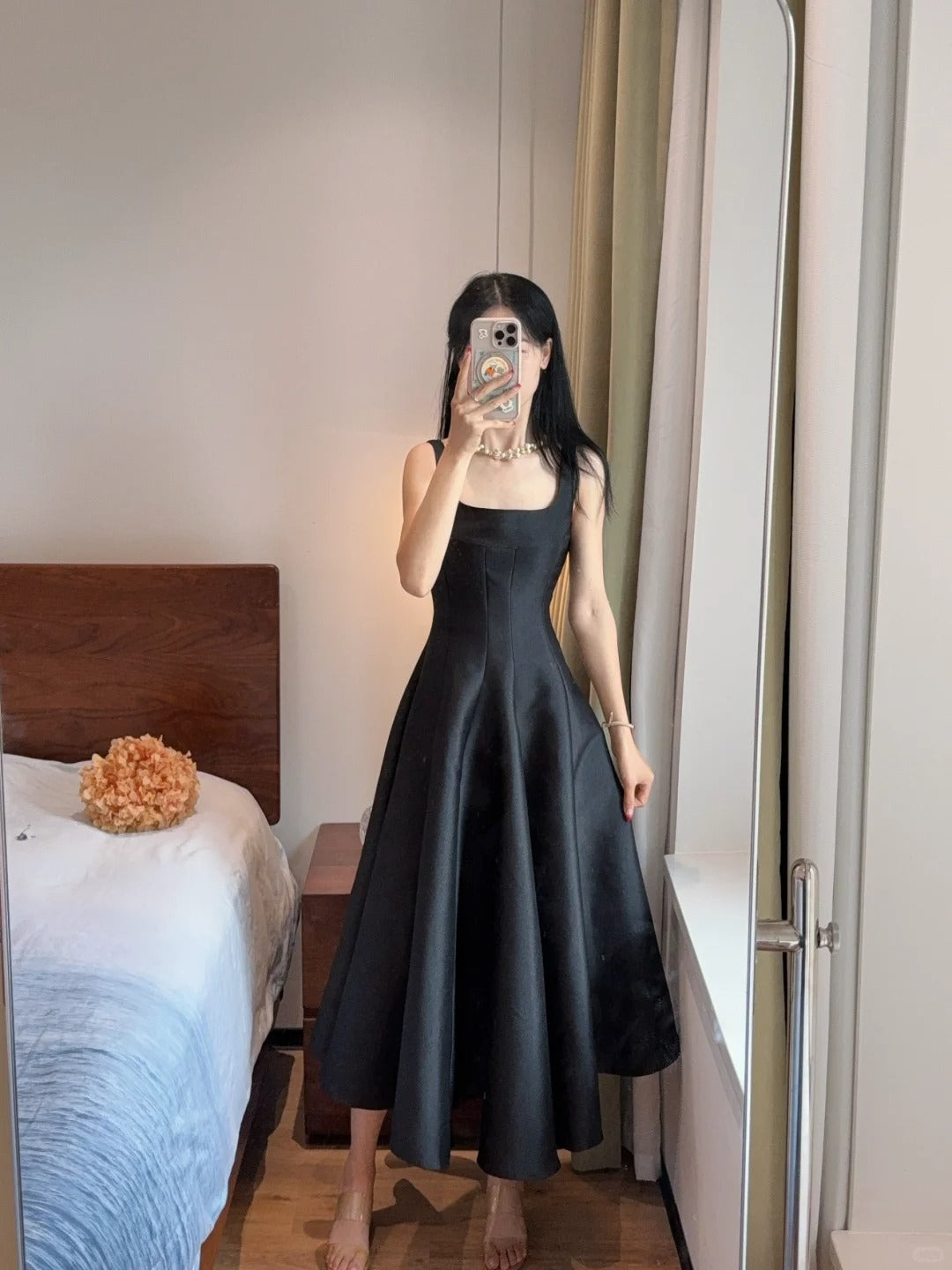Simple And Elegant Pink A-Line Square Neck Halter Satin Formal Prom Dresses