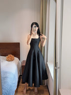 Simple And Elegant Pink A-Line Square Neck Halter Satin Formal Prom Dresses