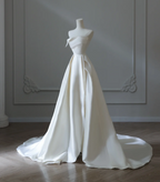 Simple And Elegant White Satin A-Line Wedding Dresses