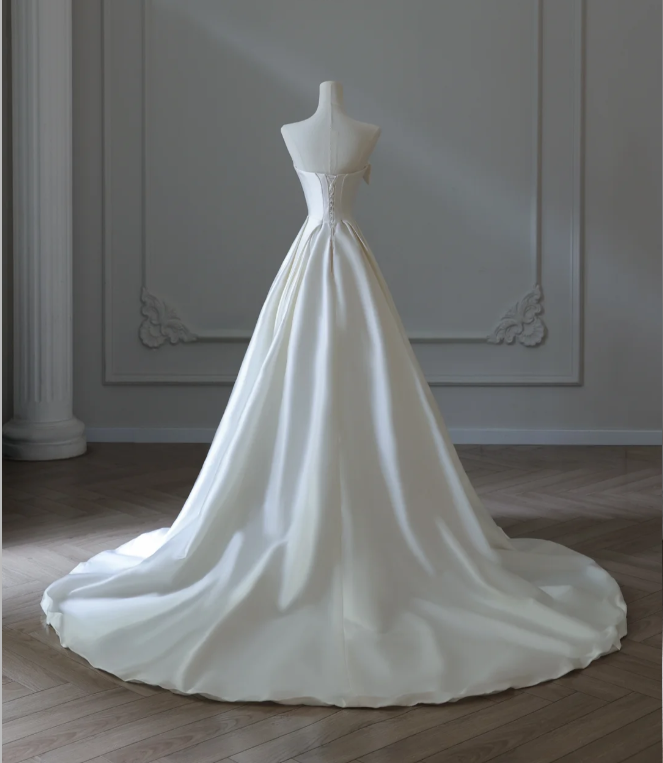 Simple And Elegant White Satin A-Line Wedding Dresses