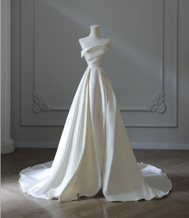 Simple And Elegant White Satin A-Line Wedding Dresses