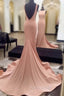 Simple Backless Mermaid Pink Formal Prom Dresses For Teens, Pink Evening Dresses