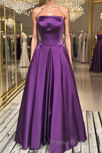Simple Backless Purple Satin Long Formal Prom Dresses, Backless Purple Formal Dresses, Purple Evening Dresses