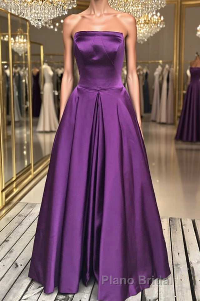 Simple Backless Purple Satin Long Formal Prom Dresses, Backless Purple Formal Dresses, Purple Evening Dresses