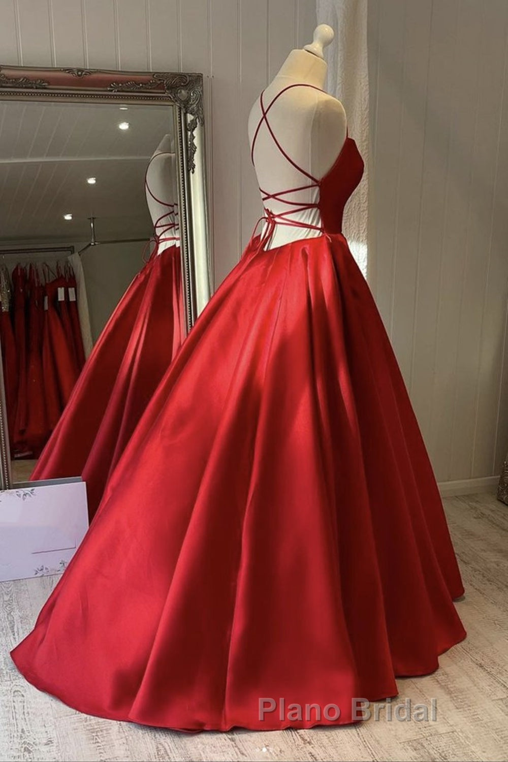 Simple Backless Red Satin Long Formal Prom Dress, Backless Red Formal Dress, Red Evening Dress