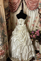 Simple Ball Gown Strapless Sleeveless Pleats White Satin Wedding Dresses