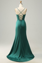 Simple Black Mermaid Floor Length Formal Prom Dresses With Slit