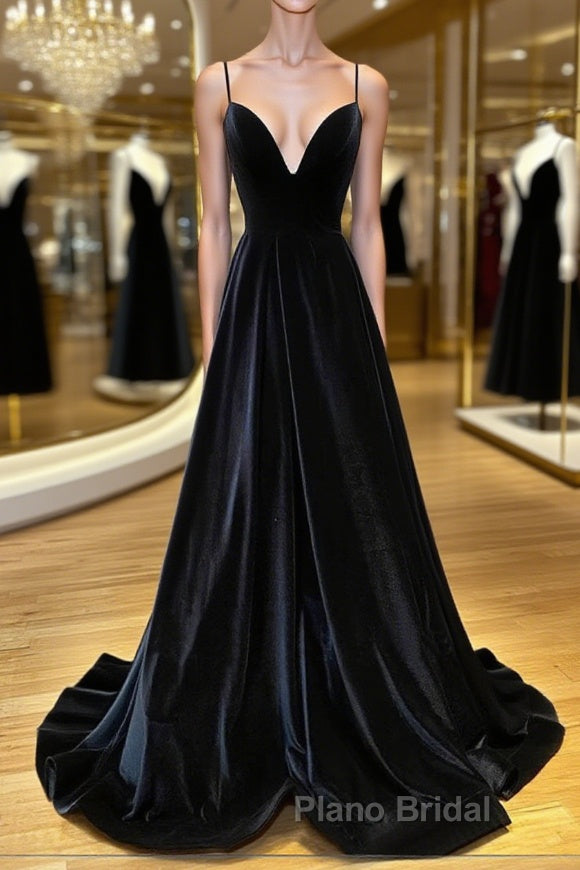 Simple Black velvet long Formal Prom dress, black evening dress Main image