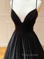 Simple Black velvet long Formal Prom dress, black evening dress