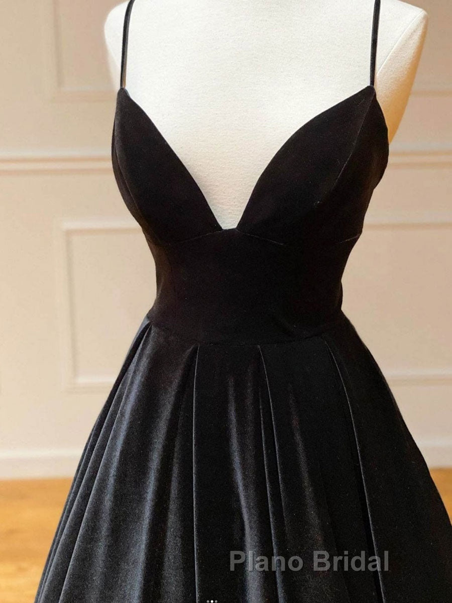Simple Black velvet long Formal Prom dress, black evening dress