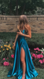 Line Satin Sleeveless Formal Prom Dresses, Long Formal Evening Party Dresses