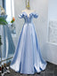 Simple Blue Satin Off the Shoulder Prom Dress